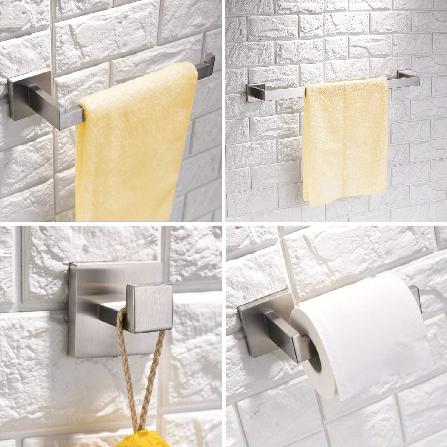 Paper Towel Holder Towel Bar 4 Pieces Bathroom Hardware Accessories Set Brushed Nickel Finished Silver
