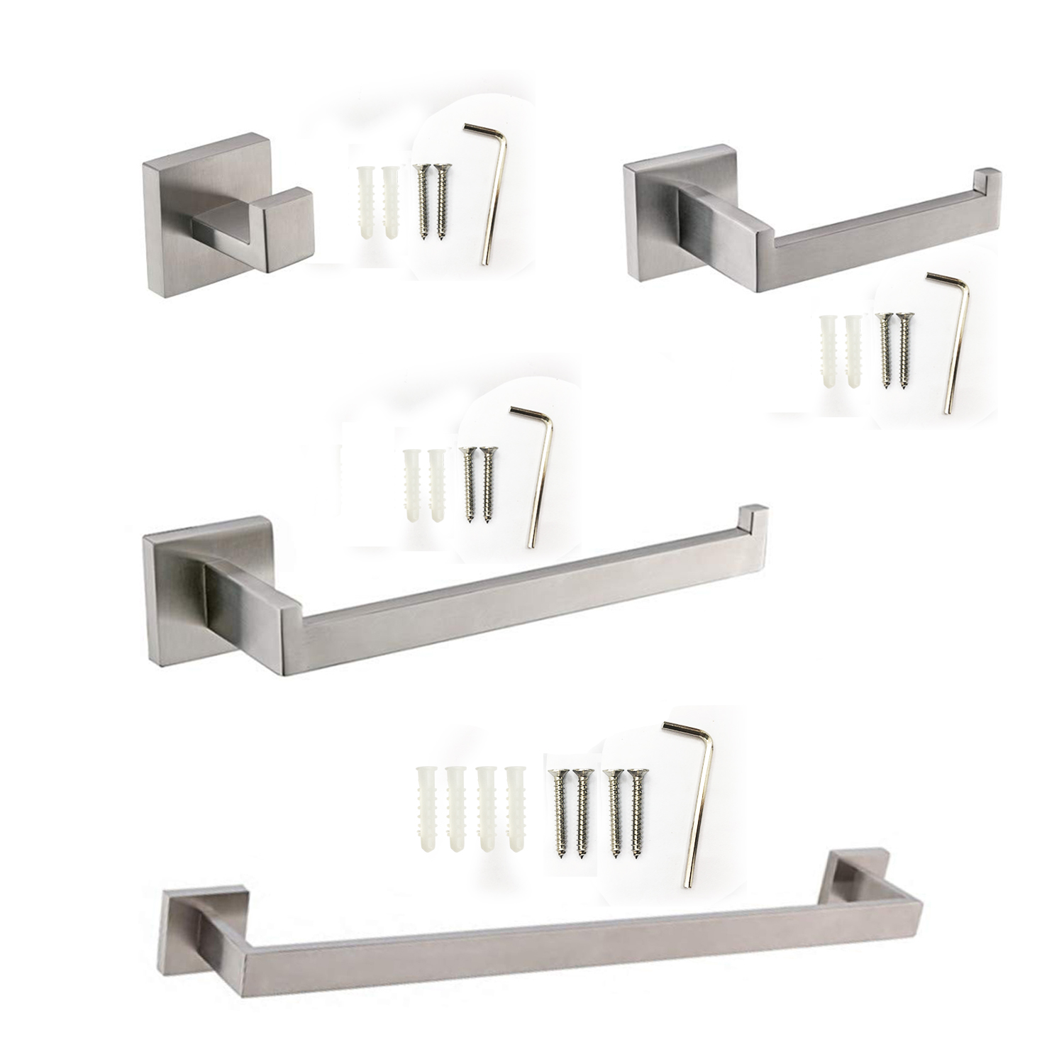 Paper Towel Holder Towel Bar 4 Pieces Bathroom Hardware Accessories Set Brushed Nickel Finished Silver