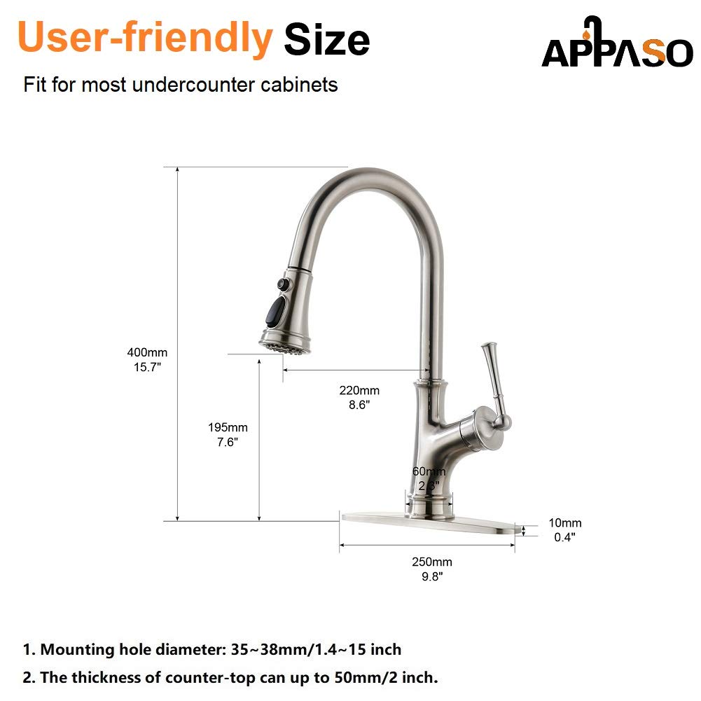 Pull Out Kitchen Faucet Brushed Nickel Deck Plate Cold and Hot Water