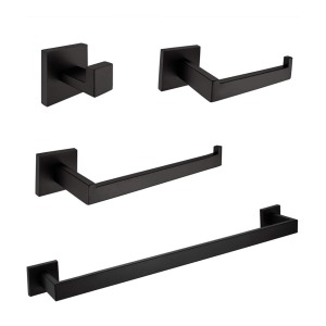 Bathroom Hardware Set 4-Piece Paper Towel Holder Towel Bar Accessories 21-inch Towel Bar Wall Mounted Matte Black Towel Rack Paper Holder Robe Hook