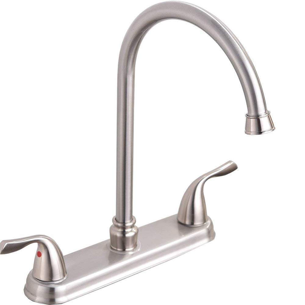 Kitchen Faucet Three Hole Brushed Nickel Two Handle Cold and Hot Water 