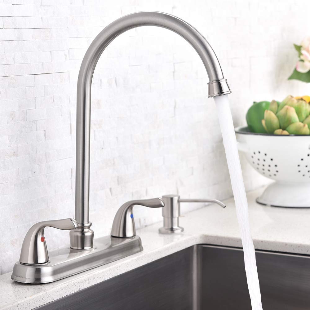 Kitchen Faucet Three Hole Brushed Nickel Two Handle Cold and Hot Water 