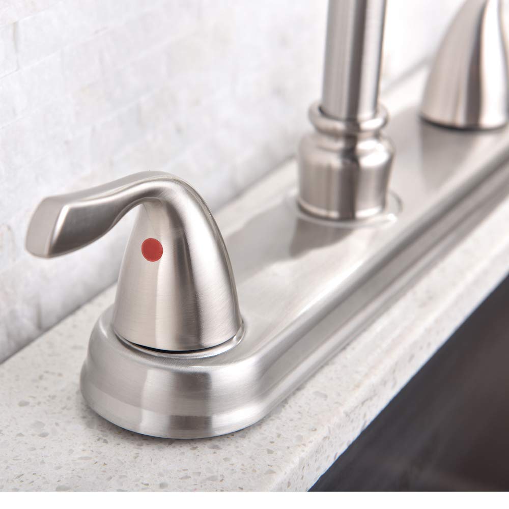 Kitchen Faucet Three Hole Brushed Nickel Two Handle Cold and Hot Water 