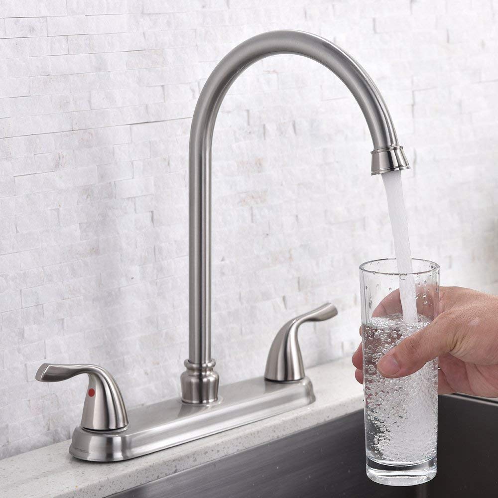 Kitchen Faucet Three Hole Brushed Nickel Two Handle Cold and Hot Water 