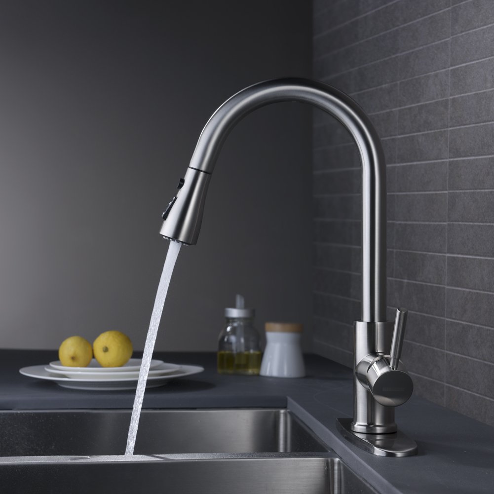 Pull Out Kitchen Faucet Brushed Nickel Cold and Hot Water