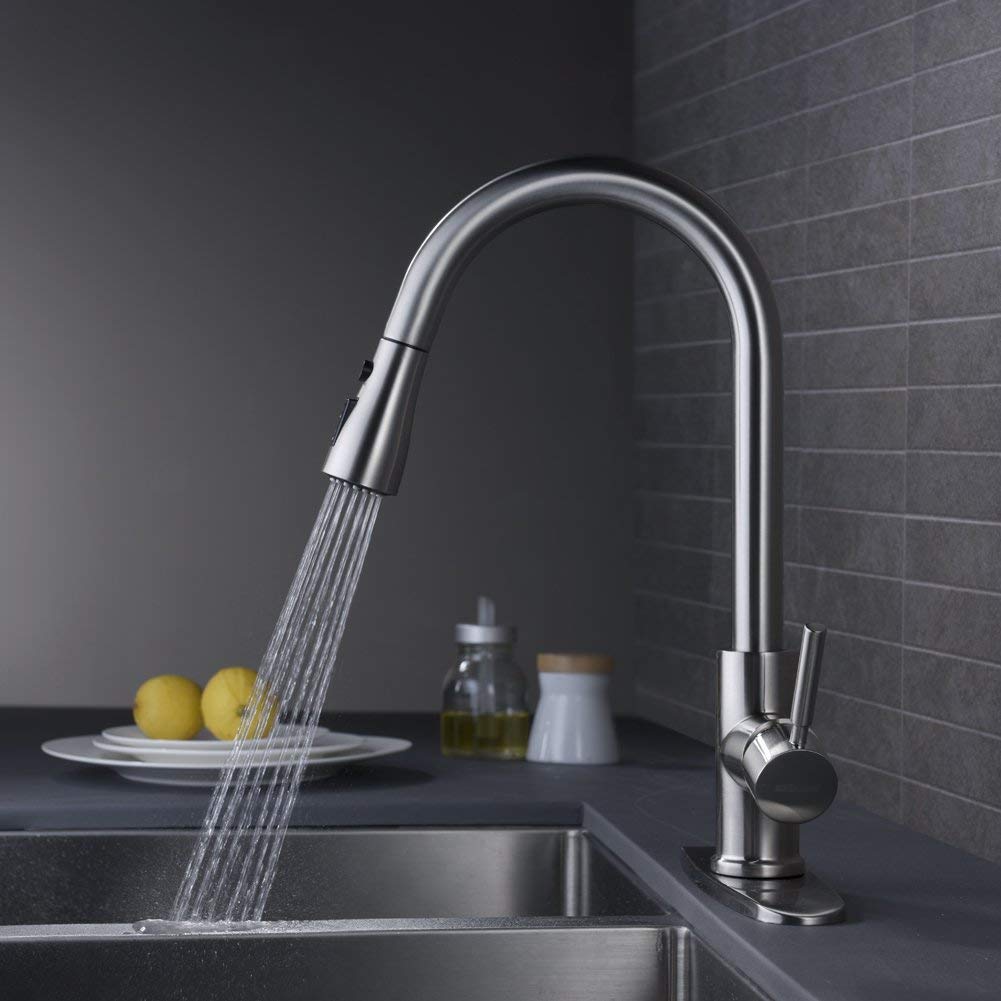 Pull Out Kitchen Faucet Brushed Nickel Cold and Hot Water