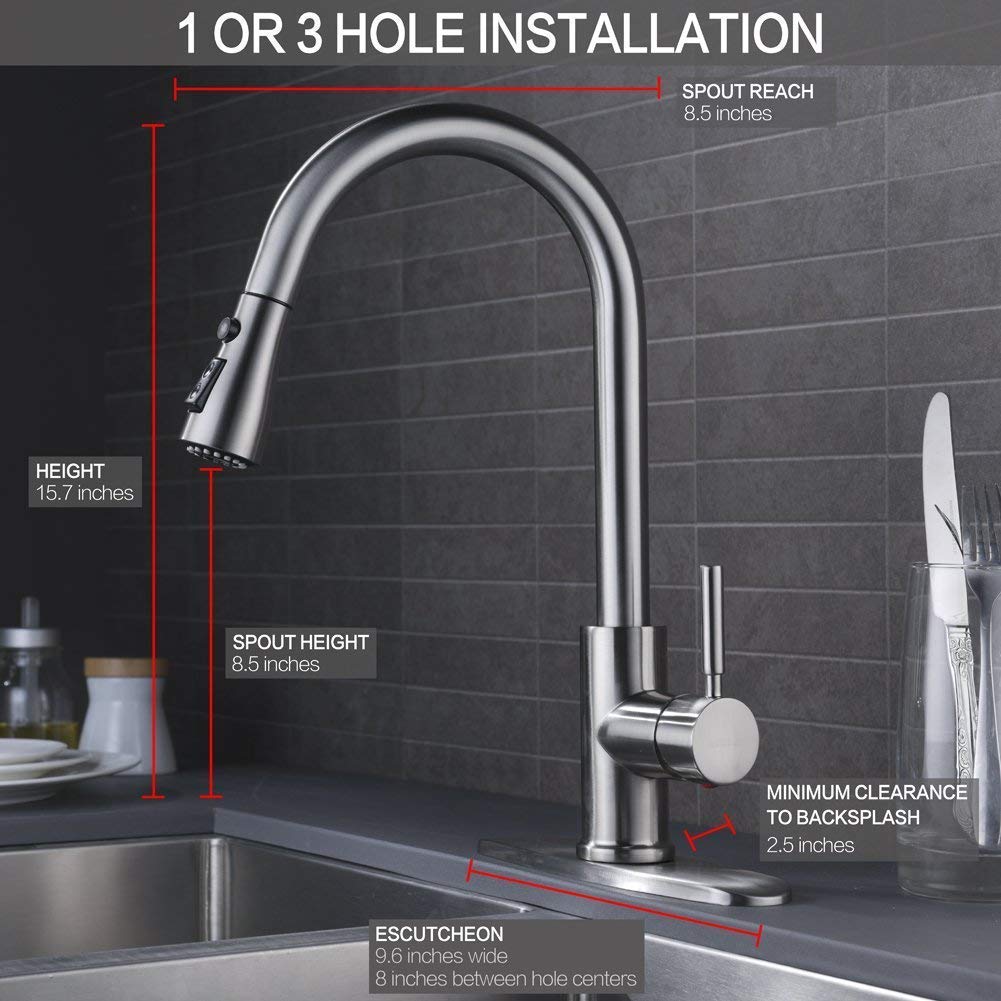 Pull Out Kitchen Faucet Brushed Nickel Cold and Hot Water