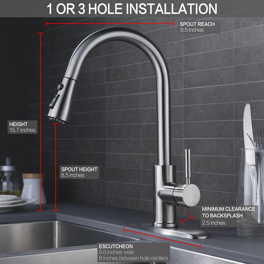 Pull Out Kitchen Faucet Brushed Nickel Cold and Hot Water