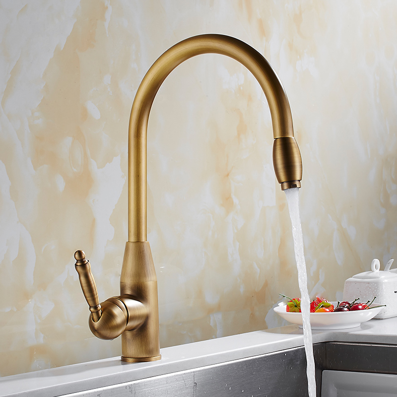 Pull Out kitchen Faucet Antique Brass Single Hole Cold and Hot Water