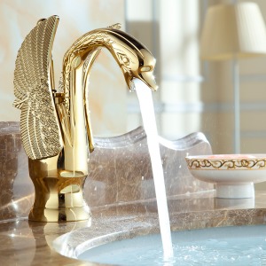 Golden Swan Basin Faucet Antique Brass Vintage Cold and Hot Water