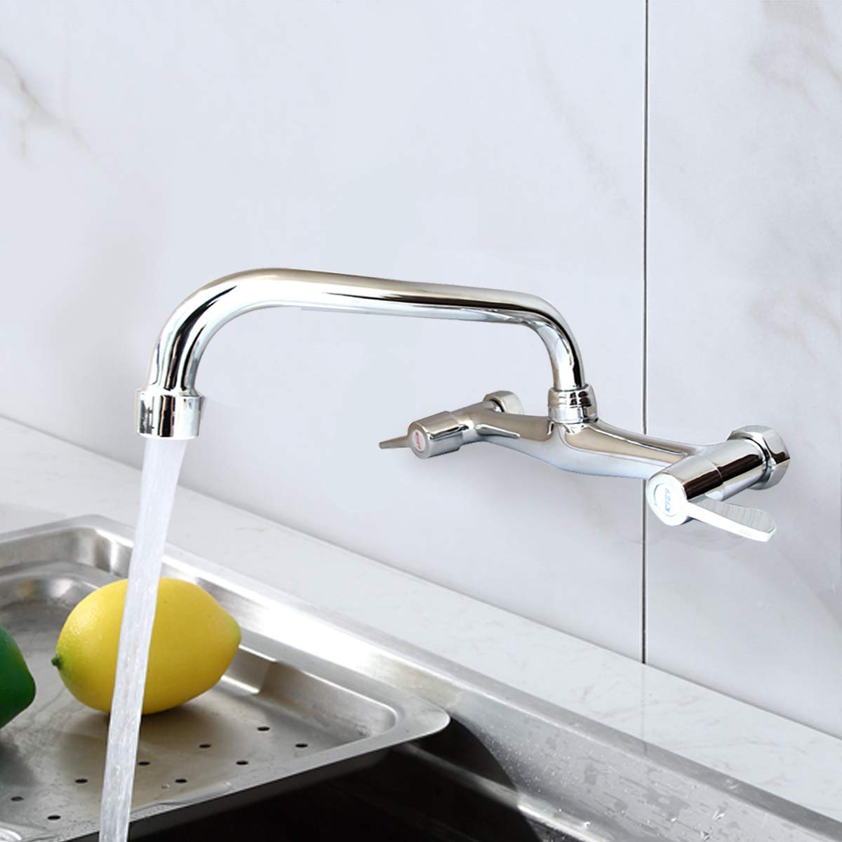 Vroweth Wall Mount Kitchen Faucet Polished Chrome Mixer Widespread Spout