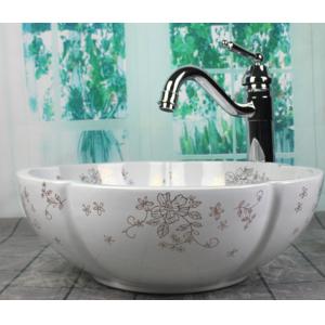 Vintage White With Golden Pattern Petal Ceramic Bathroom wash basin