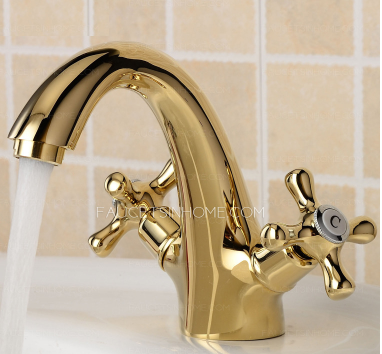 Vintage Gold Two Cross Handles Bathroom Sink Faucet