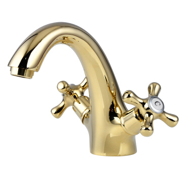 Vintage Gold Two Cross Handles Bathroom Sink Faucet